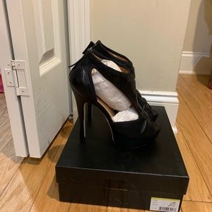 Black leather gothic heels